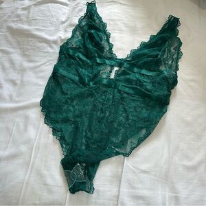 ASOS Curve Green Lace Mesh Lingerie Bodysuit